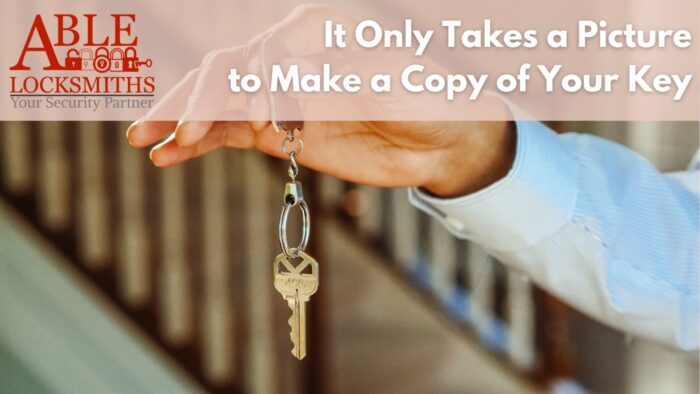 It Only Takes a Picture to Ruin Security A hand dangles a key, showing all of the cuts along the blade. Able wants you to be aware that a copy can made from a simple picture likes this.